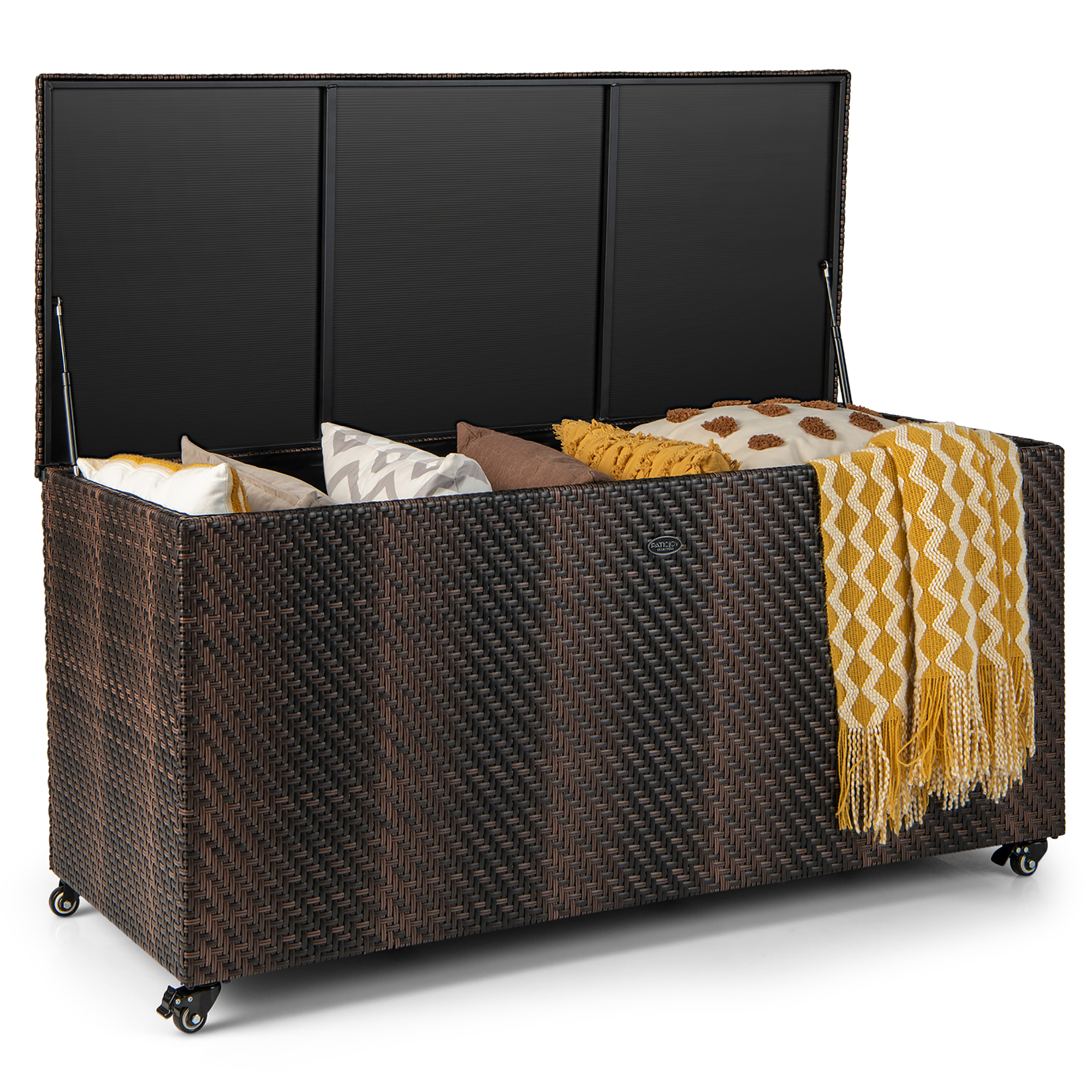 Costway Outdoor Convenient Rattan Deck Box with Deck Storage Box \u0026 Instructions, Mix Brown